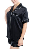 Women's 100% Silk Short Pajamas Set, Black, L