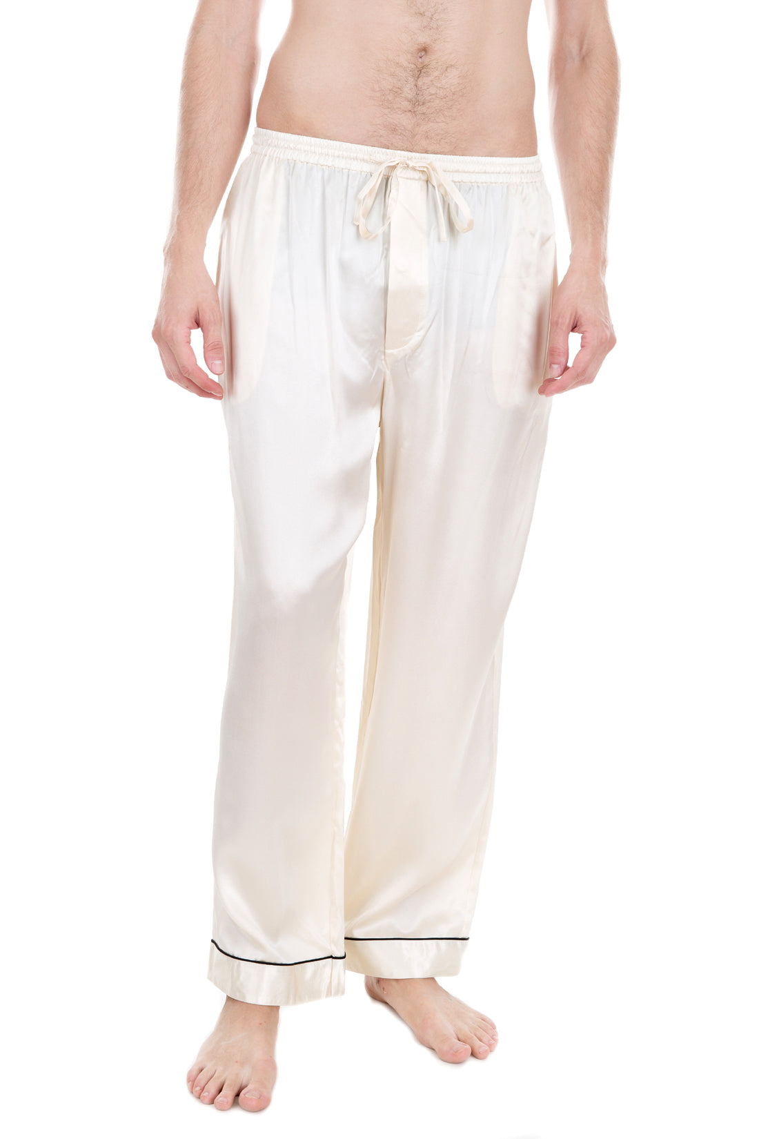 Maison Ivory Piped Silk Pajama Pants