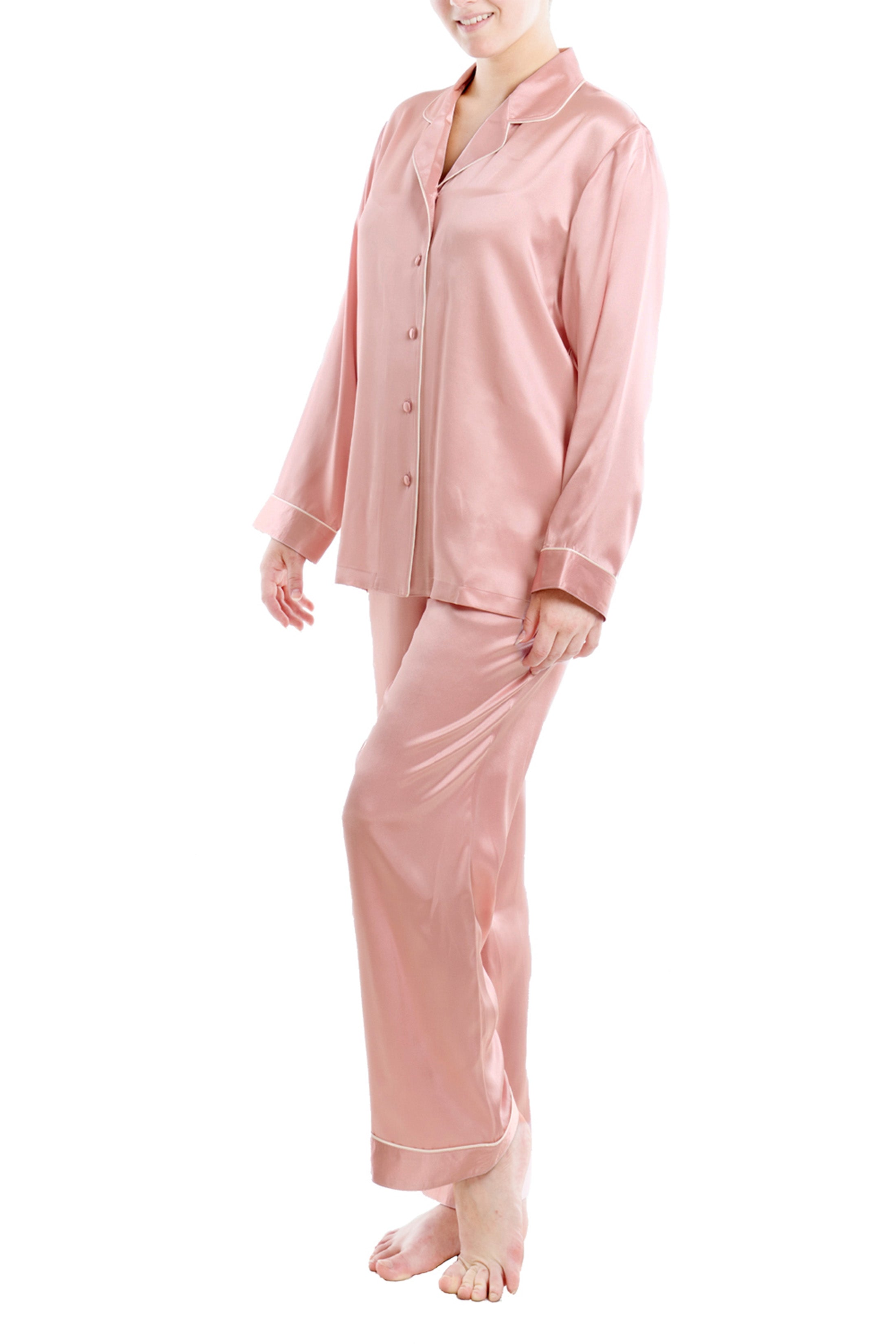 100% Silk Sleepwear Women's Silk Pajamas Set - Bridal Rose / XL